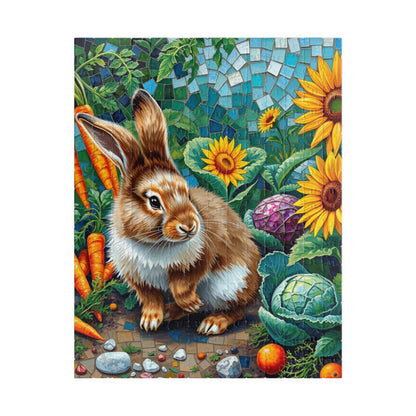 Fluffy Bunny Garden Mosaic Puzzle, Rabbit Near Carrots Cabbage and Sunflowers, Nature Animal Theme Jigsaw Game for Children and Adults, Gift 252 pcs (Vertical) Puzzle The Puzzle Chest