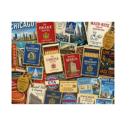 Vintage Chicago Matchbook Puzzle | Windy City Memorabilia Jigsaw | Historic Landmark Retro Midwest Nostalgia