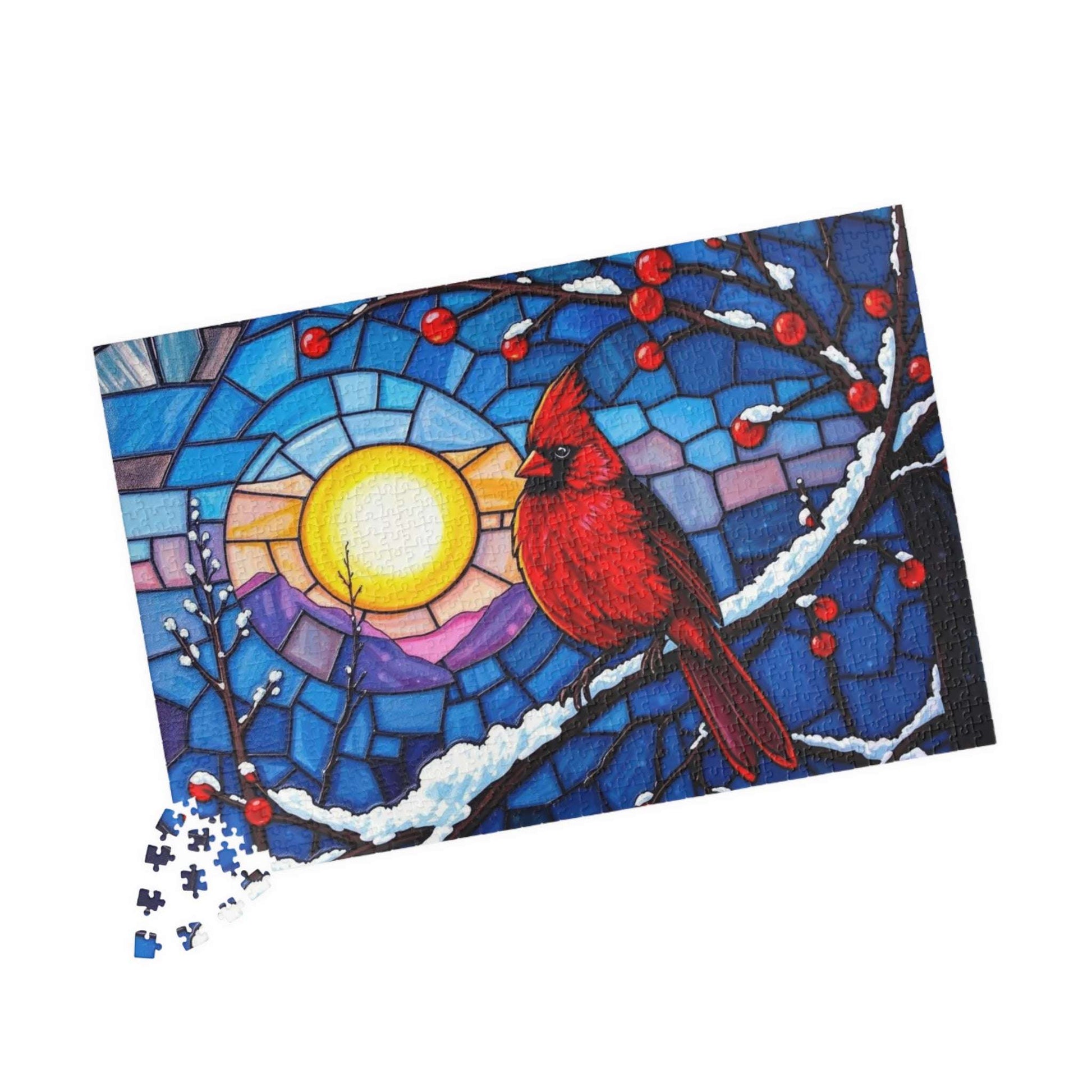 Jewel-Tone Winterbird Puzzle - Colorful Cardinal Jigsaw, Ideal for Family Game Night, Gift for Bird Lovers, Mindful Holiday Entertainment