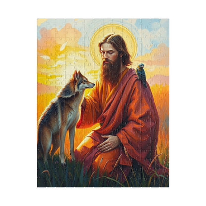 Christian Jigsaw Puzzle - Saint Francis Blessing a Wolf, Religious Art, Meditation Activity, Gift for Catholics, Family Activity or Solo Fun