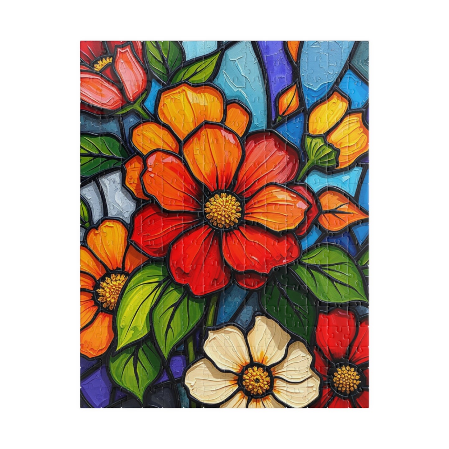 Petal Prism Floral Jigsaw Puzzle Stained Glass Style Flower Design, Gift for Puzzle Lover, Mindfulness Activity, Game Nights, Brain Teaser