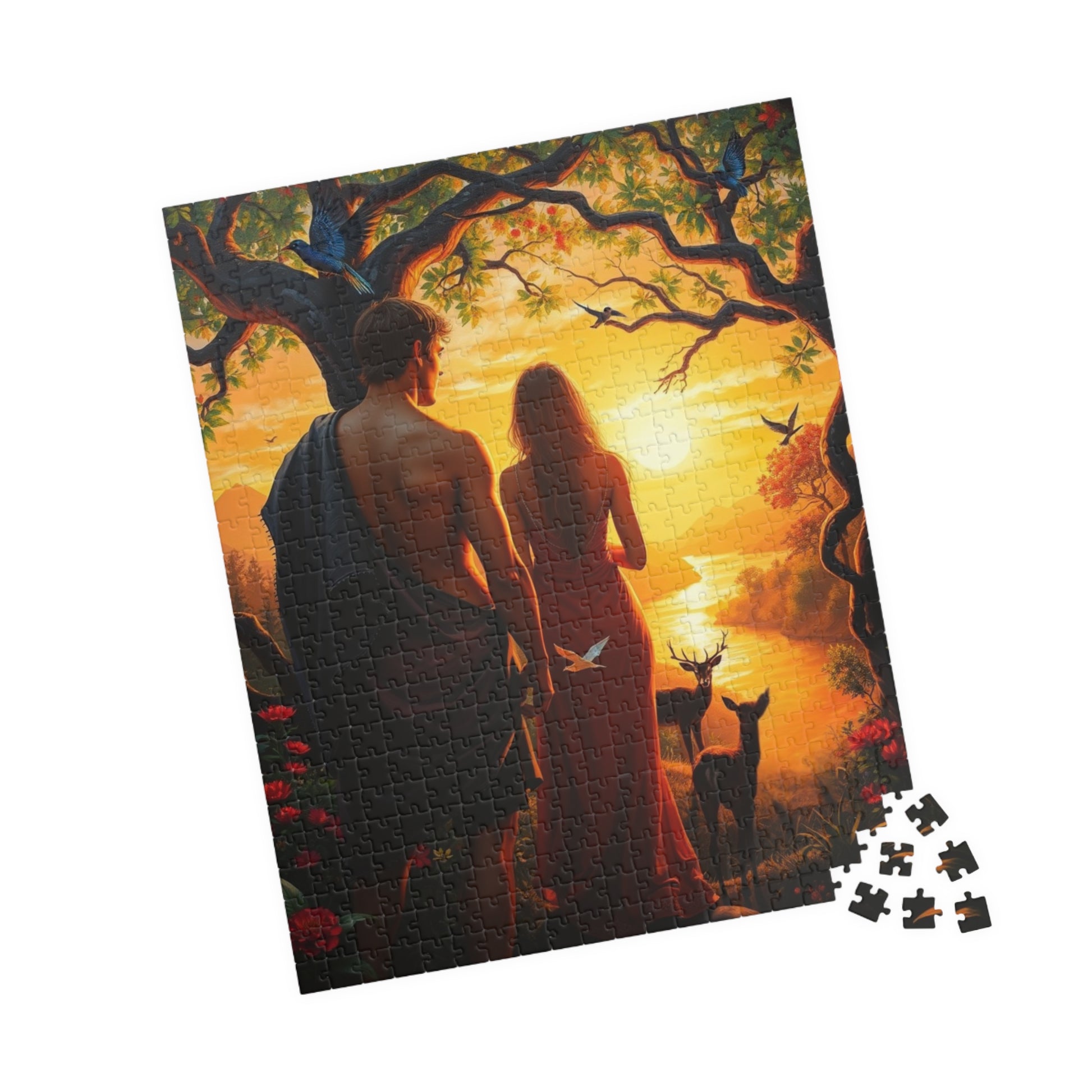 Christian Jigsaw Puzzle - Adam and Eve Garden of Eden at Sunset, Religious Gift for Friends, Cozy Nights In Solo Fun Family, Mental Exercise Puzzle The Puzzle Chest