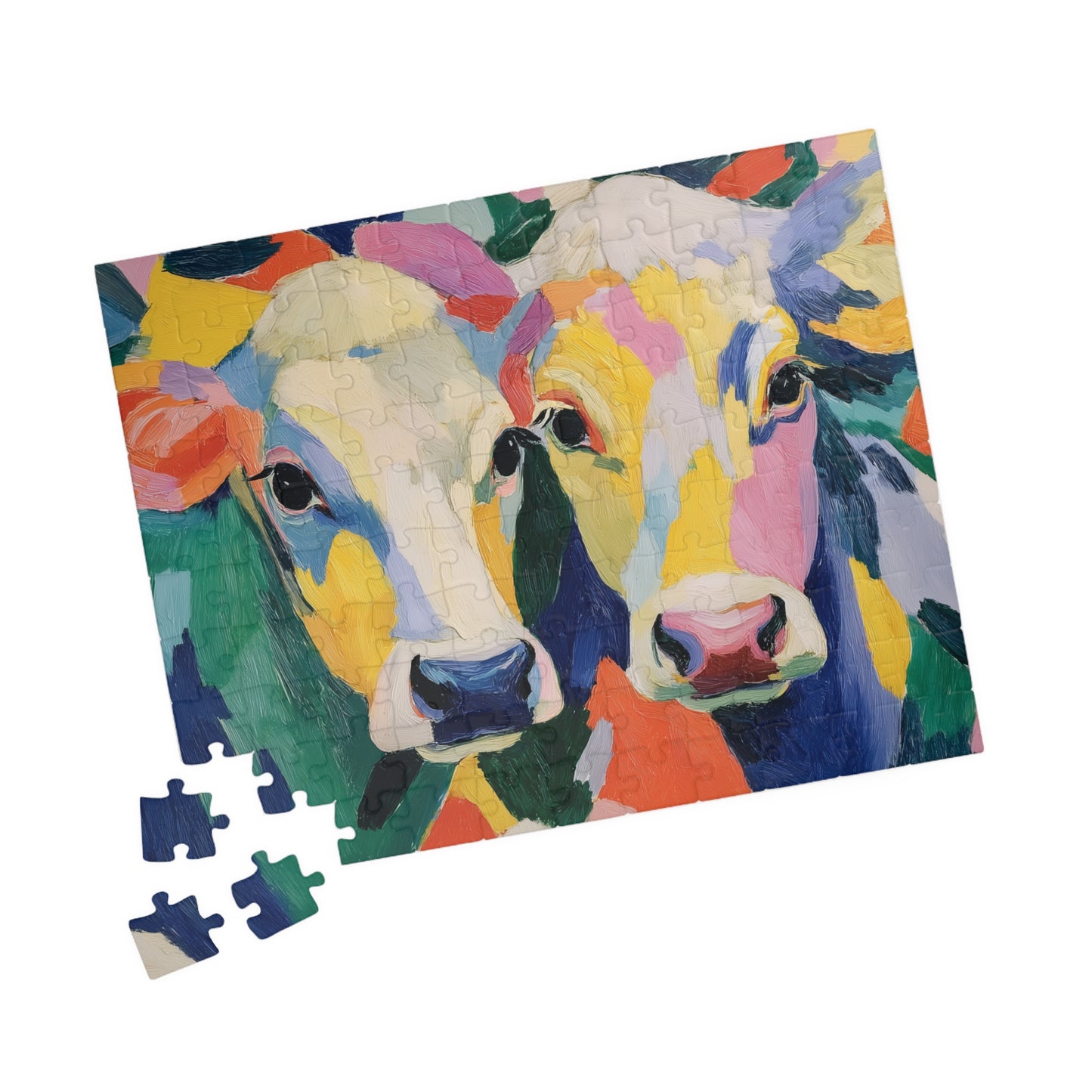 Colorful Cow Portrait Puzzle | Abstract Farm Animal Jigsaw 110-1014 Pieces 110 pcs (Horizontal) Puzzle The Puzzle Chest