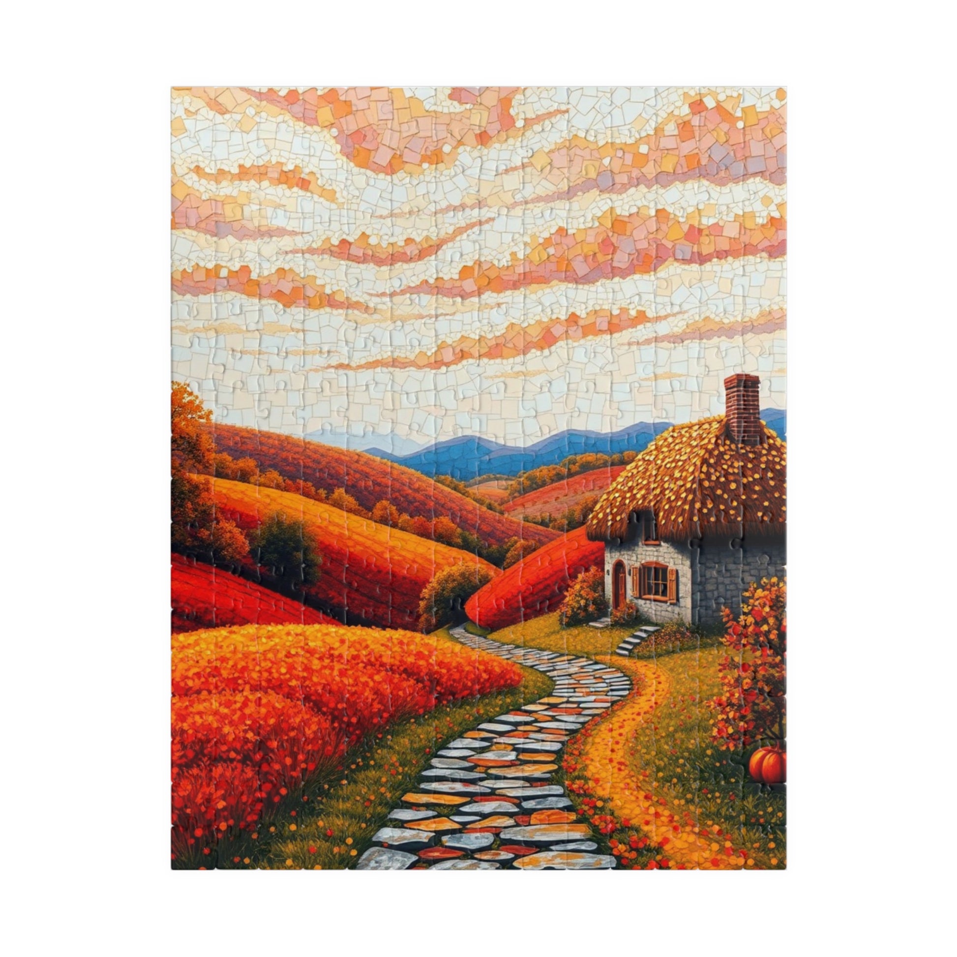 Autumn Landscape Mosaic Puzzle, Cozy Fall Home Decor, Gift for Puzzle Lovers and Art Enthusiast, Family Activity, 1014- Piece Jigsaw 252 pcs (Vertical) Puzzle The Puzzle Chest