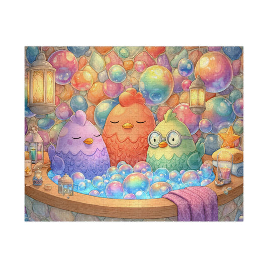 Pastel Bubble Chicken Puzzle – Whimsical Chickens in Rainbow Bubble Bath, Fairy-Tale Farm Animal Jigsaw Puzzle Puzzle The Puzzle Chest
