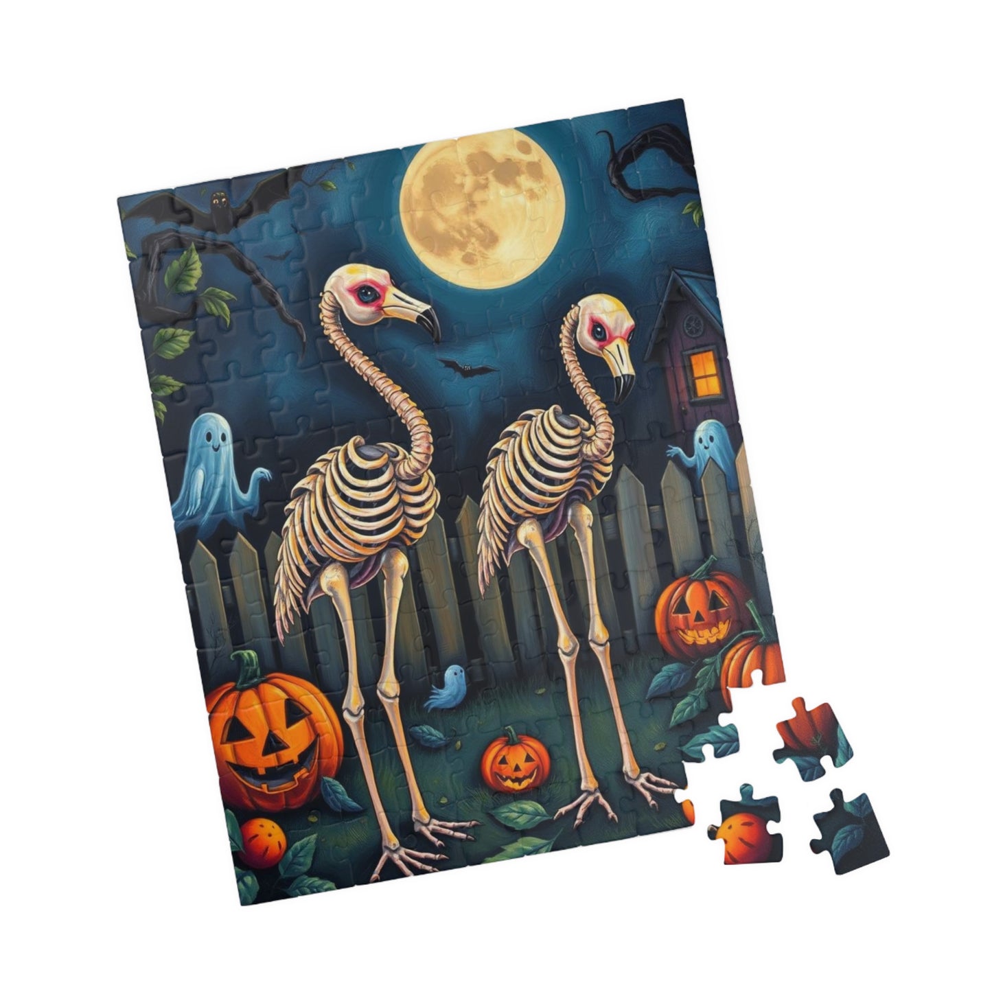 Halloween Skeleton Puzzle - Spooky Flamingo 110, 252, 520, 1014-piece Jigsaw Perfect for Fall Family Fun, Haunted House Decor, Pumpkin Love Puzzle The Puzzle Chest