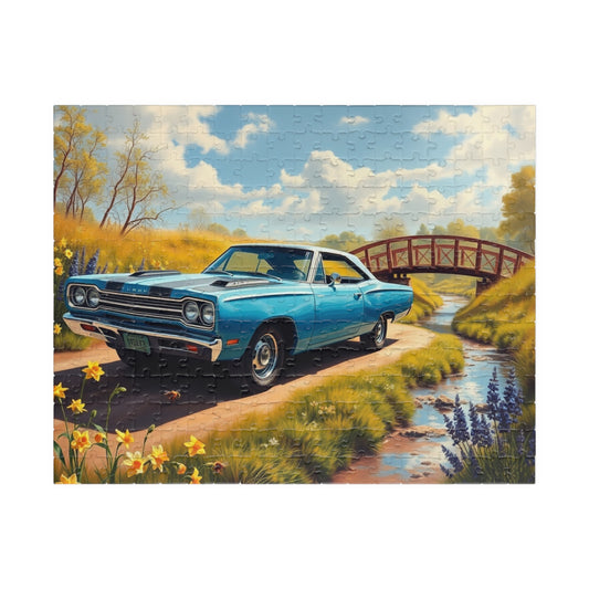 Vintage Car Jigsaw Puzzle, Nostalgic Artwork Sky Blue 1969 Plymouth Road Runner, Perfect Gift for Car Lover, Family Activity, Relaxing Hobby 252 pcs (Horizontal) Puzzle The Puzzle Chest