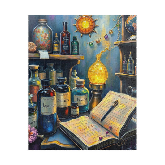 Enchanting Potion Store Jigsaw Puzzle - 110, 252, 520 pcs, Halloween Family Activity, Gothic Gift for Puzzle Lovers, Fantasy Art Enthusiasts
