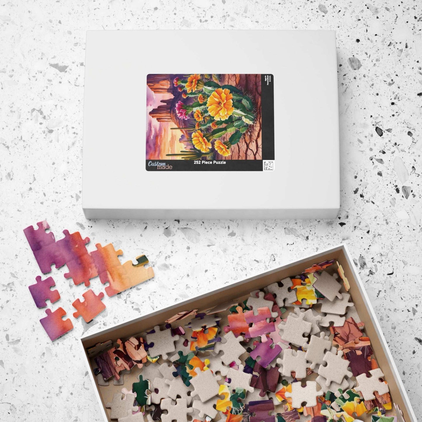 Desert Wildflower Puzzle, Marigolds and Cactus Blooms Landscape Jigsaw Game Puzzle The Puzzle Chest
