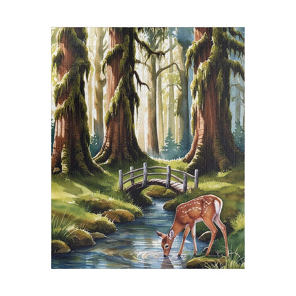 Forest Landscape Jigsaw Puzzle, Deer River Mossy Trees Wildlife Woodland Nature Game Night Family Activity Relaxing Mindfulness Unique Hobby 520 pcs (Vertical) Puzzle The Puzzle Chest
