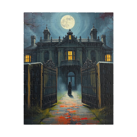 Gothic Mansion Puzzle, Decaying House Under Full Moon Jigsaw Game, Brain Teaser Relaxing Activity Family Fun, Halloween Home Decor, Giftable 110 pcs (Vertical) Puzzle The Puzzle Chest