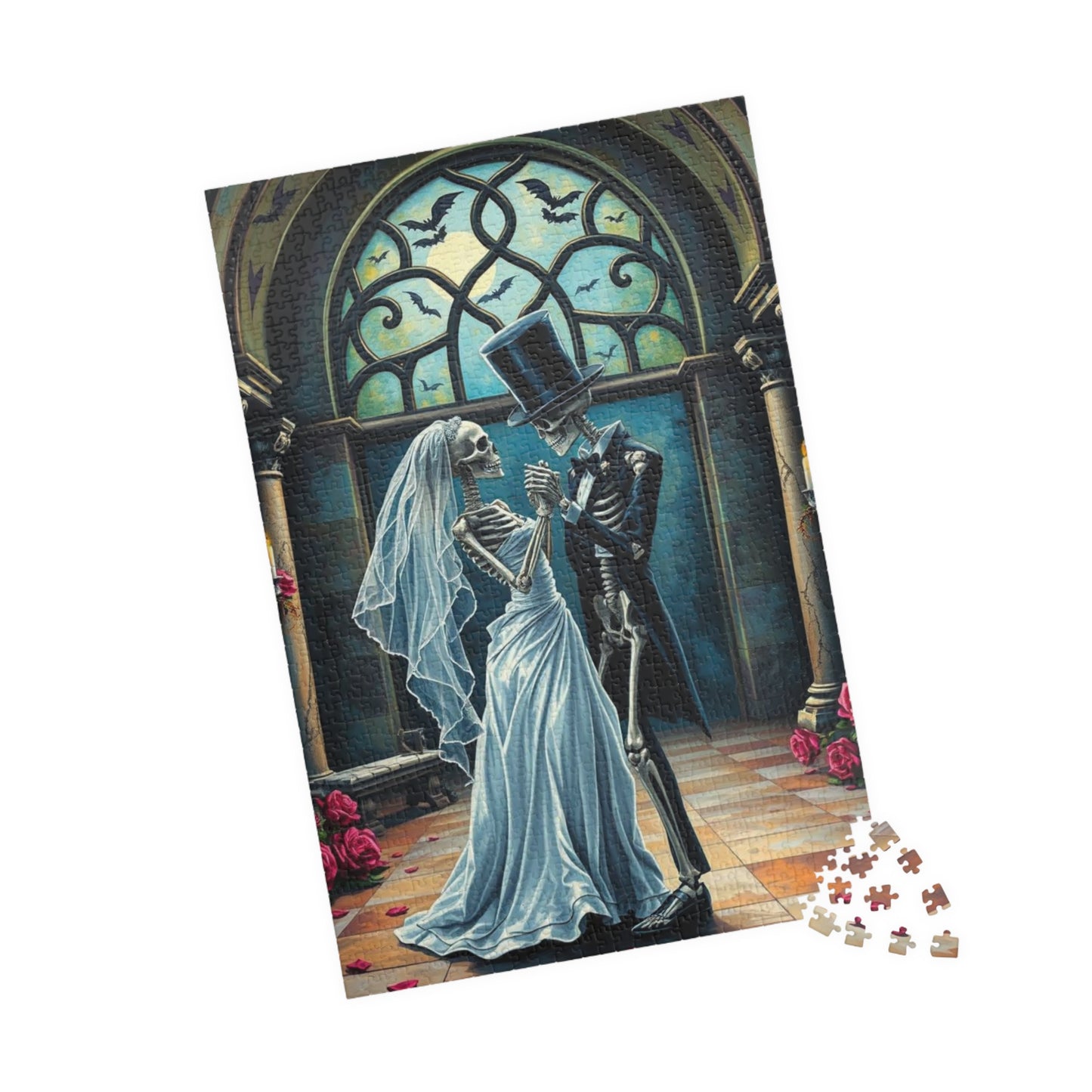 Gothic Wedding Skeleton Puzzle, Dark Fantasy Art Jigsaw Game for Lovers, Halloween Decor, Gift for Friend, Home Activity, Engaging Gift Idea