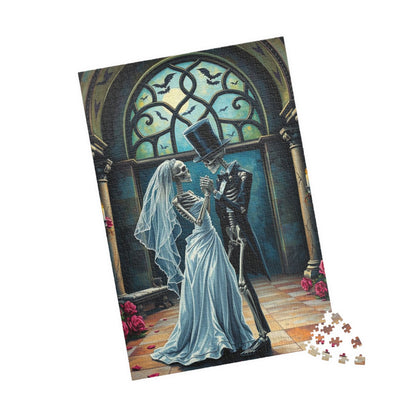 Gothic Wedding Skeleton Puzzle, Dark Fantasy Art Jigsaw Game for Lovers, Halloween Decor, Gift for Friend, Home Activity, Engaging Gift Idea