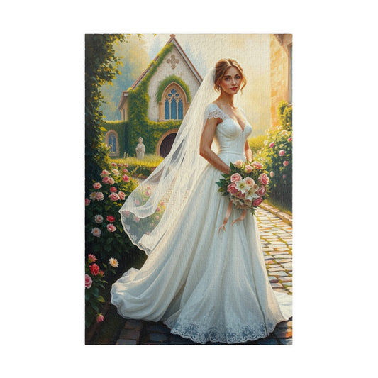 Elegant Italian Bride Jigsaw Puzzle, White Gown Rose and Lily Bouquet, Tuscan Chapel Romantic Wedding, Unique Puzzle Enthusiast Gift Hobby 1014 pcs (Vertical) Puzzle The Puzzle Chest