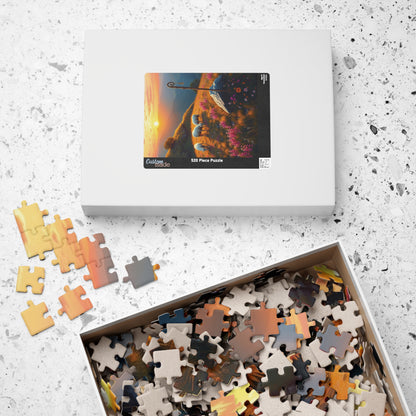 Peaceful Pastoral Sunset Puzzle, Religious Themed Jigsaw Game, Nature-Inspired Serene Landscape with Sheep Grazing on a Wildflower Hill Puzzle The Puzzle Chest