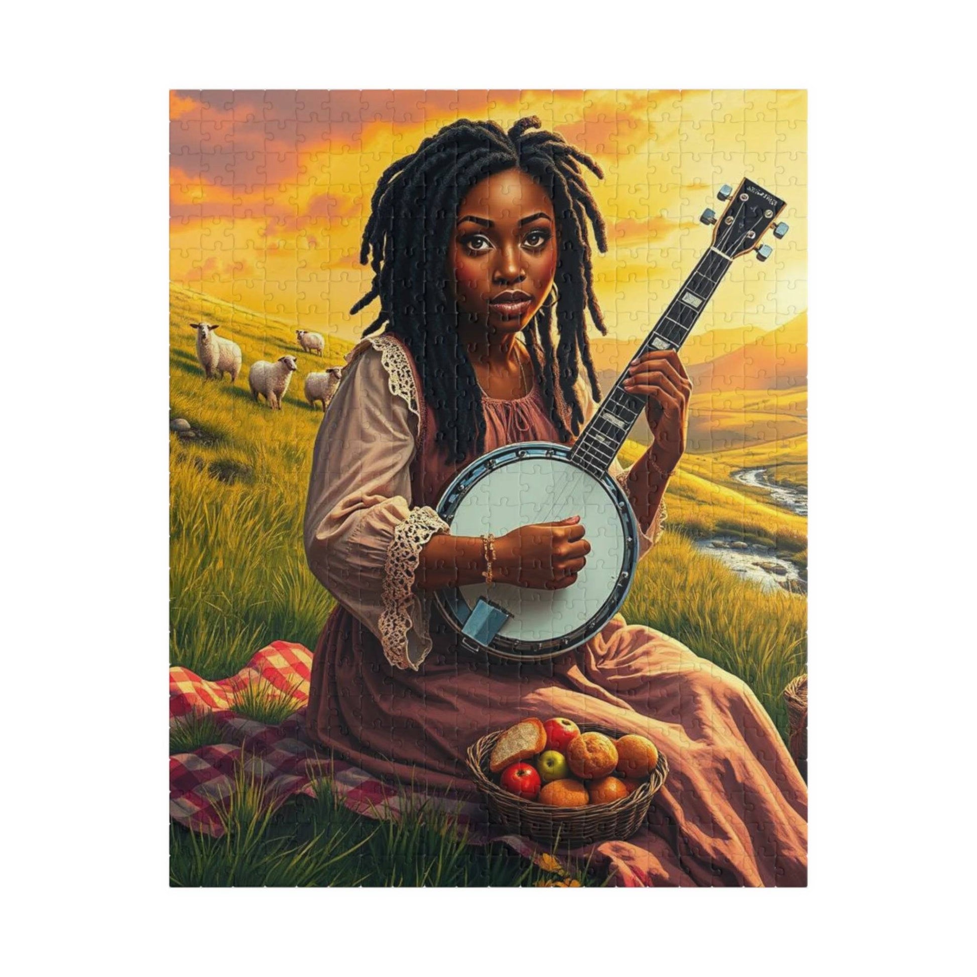 The Banjo Player Jigsaw Puzzle - Black Woman Art, Afrocentric Artwork, African American Musician Puzzle The Puzzle Chest