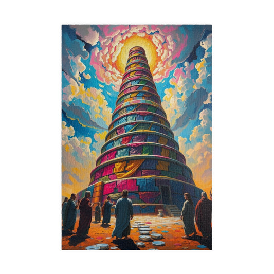 Colorful Tower of Babel Puzzle, Faith Based Jigsaw Game, Mindfulness Activity, Gift for Religious Adult, Challenging Family Fun Brain Teaser