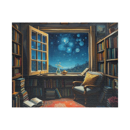 Cozy Library Jigsaw Puzzle - Starry Night Sky, Book Lover Gift, Educational Game, Mindfulness Activity, Literary Scene, Ideal for Family Fun 520 pcs (Horizontal) Puzzle The Puzzle Chest