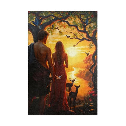 Christian Jigsaw Puzzle - Adam and Eve Garden of Eden at Sunset, Religious Gift for Friends, Cozy Nights In Solo Fun Family, Mental Exercise 1014 pcs (Vertical) Puzzle The Puzzle Chest