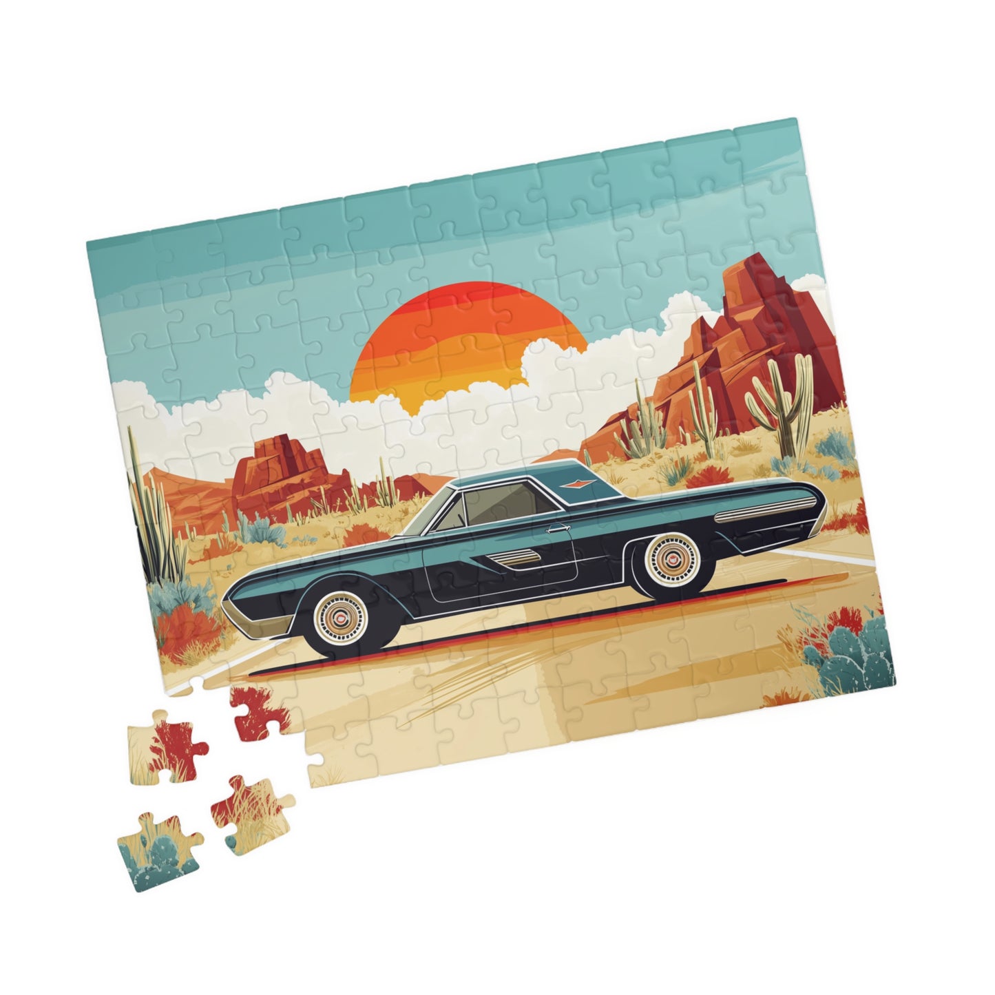 Retro Muscle Car Desert Sunset Puzzle | 110-1014 Piece Jigsaw
