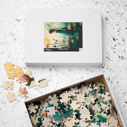 Fairy at the Lily Pond Jigsaw Puzzle - Botanical Fantasy Art in Soft Sage, 110-1014 Piece Mystical Nature Lover Gift, Family Fun Activity