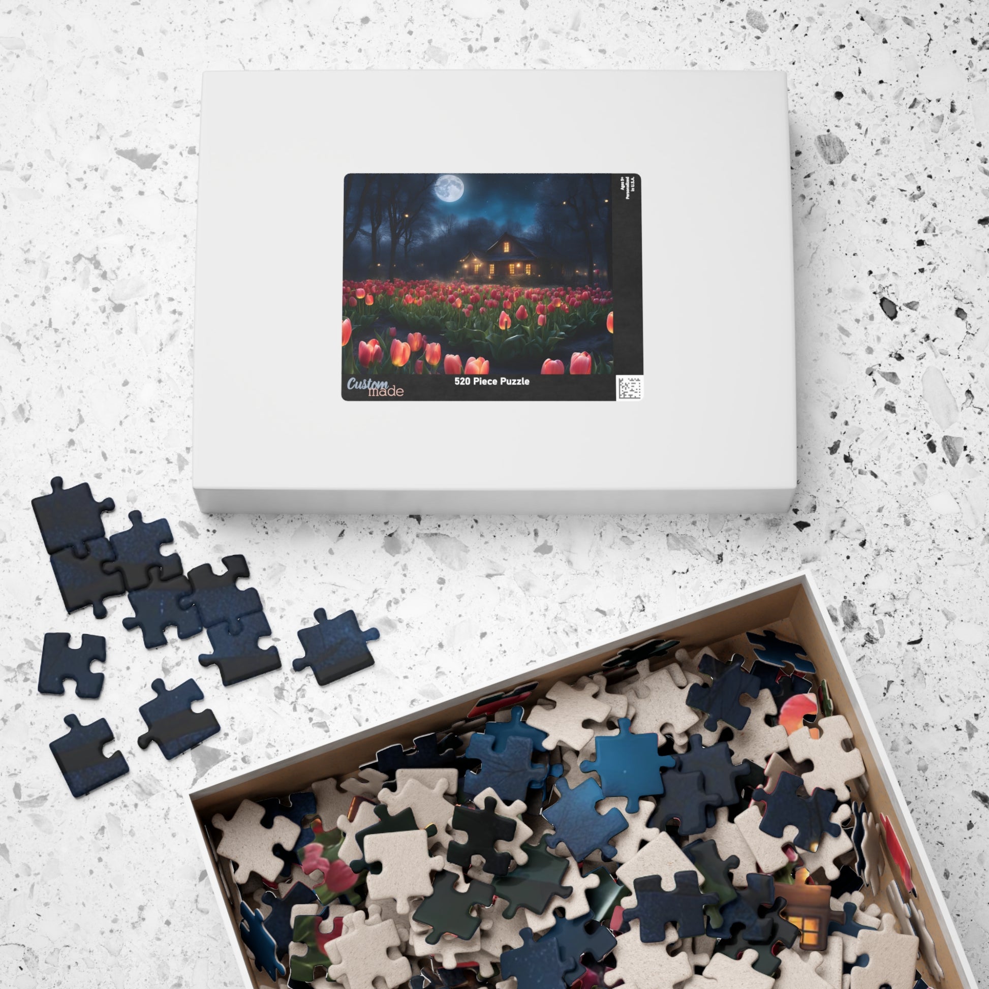 Moonlit Tulip Field Puzzle - Cozy Nighttime Landscape Puzzle, Nostalgic Vibe, Perfect Gift for Puzzle Lover, Fun Family Activity, Relaxation Puzzle The Puzzle Chest