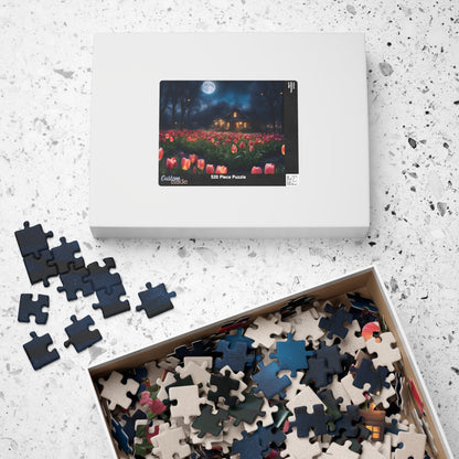 Moonlit Tulip Field Puzzle - Cozy Nighttime Landscape Puzzle, Nostalgic Vibe, Perfect Gift for Puzzle Lover, Fun Family Activity, Relaxation Puzzle The Puzzle Chest