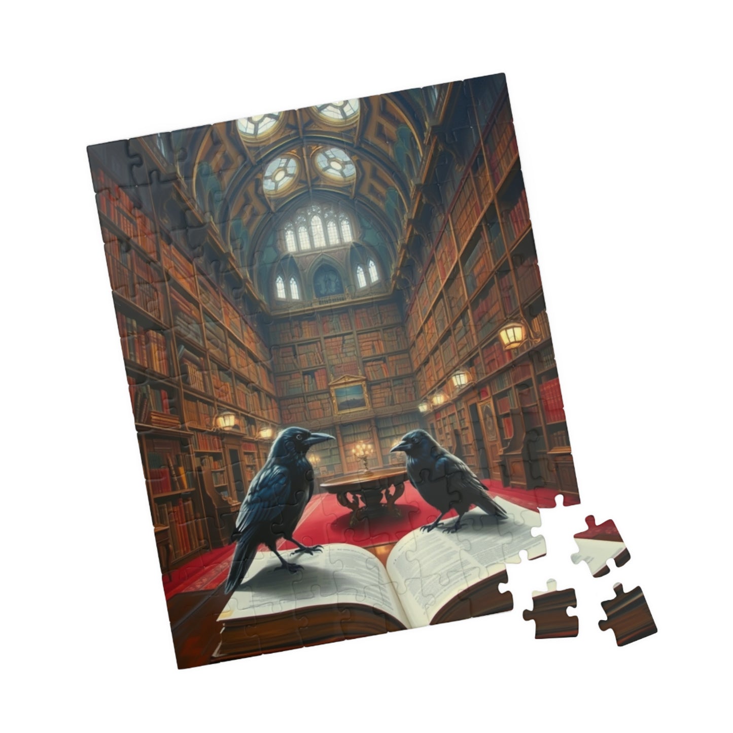Mystical Library Ravens Puzzle, Book Lover Gift, 110-1014 Piece Jigsaw, Cozy Home Activity, Unique Challenge, Gothic Leisure Entertainment Puzzle The Puzzle Chest