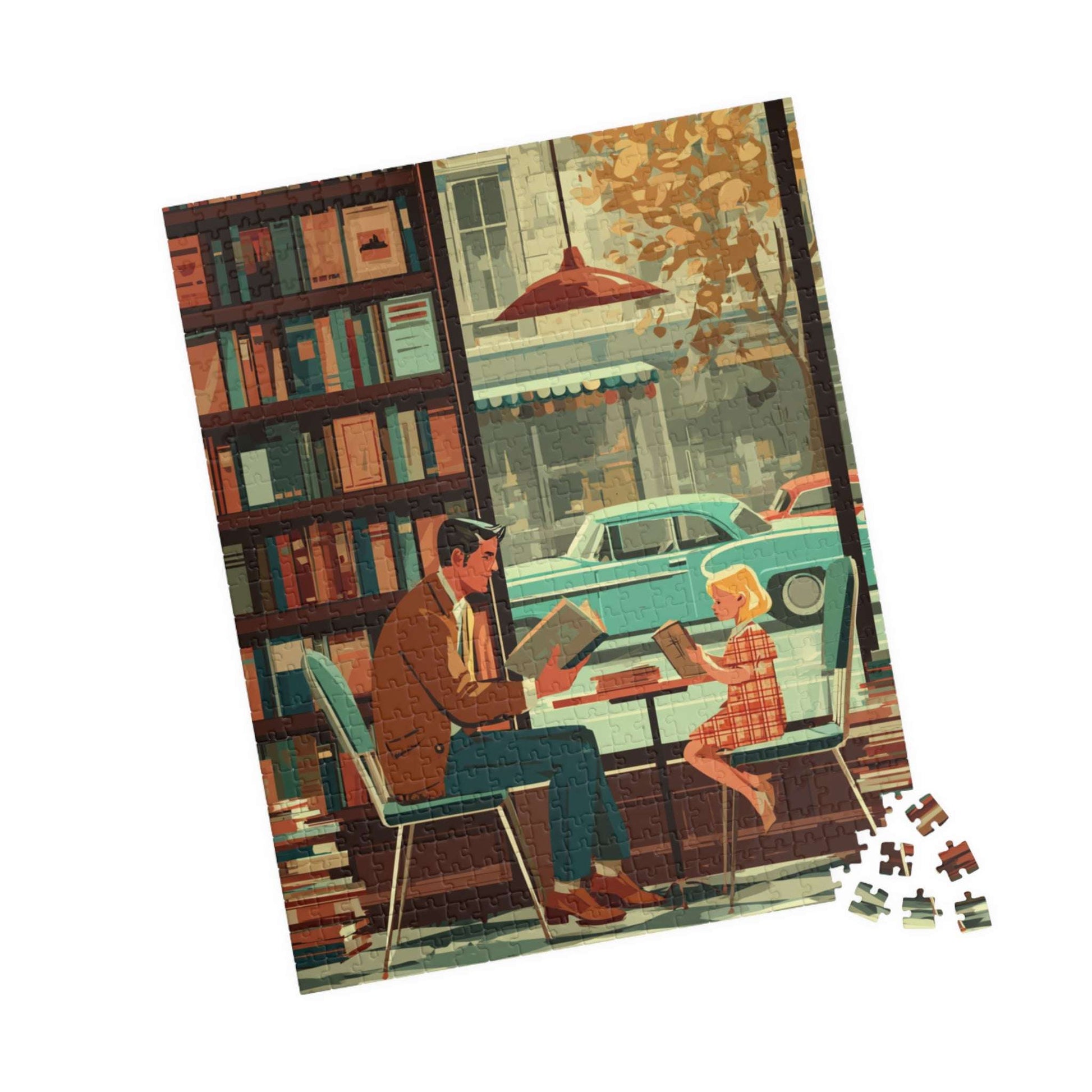 Vintage Book Haven Jigsaw Puzzle - Retro Style Cozy Bookstore, Storybook Cartoon Illustration 520 pcs (Vertical) Puzzle The Puzzle Chest