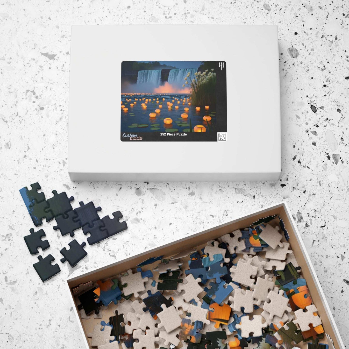 The Mighty Niagara Falls Landmark Jigsaw Puzzle, Nighttime Scene with Floating Lanterns and Lilies, Gift for Nature Lover, Puzzle Enthusiast Puzzle The Puzzle Chest