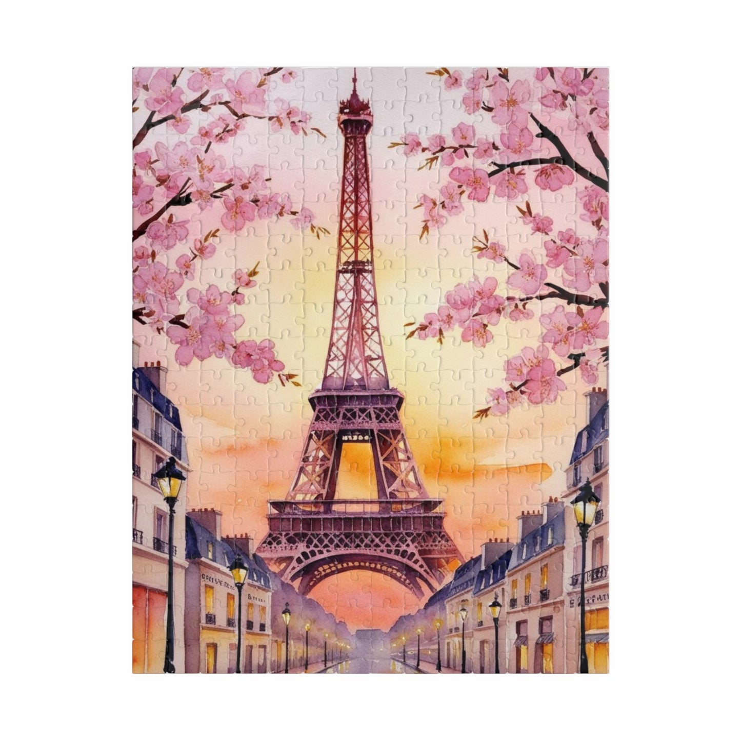 Eiffel Tower Sunset Jigsaw Puzzle, Famous Monument Game, Cherry Blossom Landscape Art, Parisian Streetlights, Relaxing Adult Hobby Activity 252 pcs (Vertical) Puzzle The Puzzle Chest