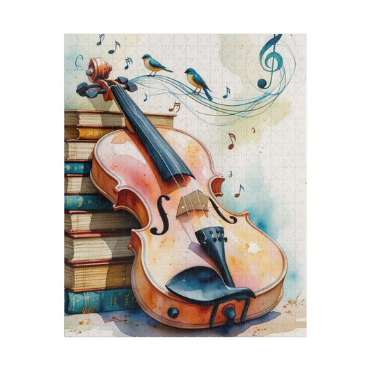 Violin and Books Jigsaw Puzzle, Unique Birthday or Holiday Gift for Music Lover, Bookworm & Musician, Indoor Activity, Family Game Night