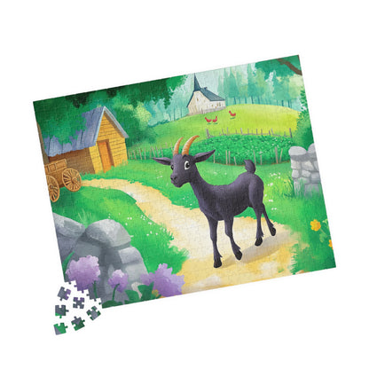 Black Goat Illustration Puzzle | Countryside Farm Scene Jigsaw 520 pcs (Horizontal) Puzzle The Puzzle Chest