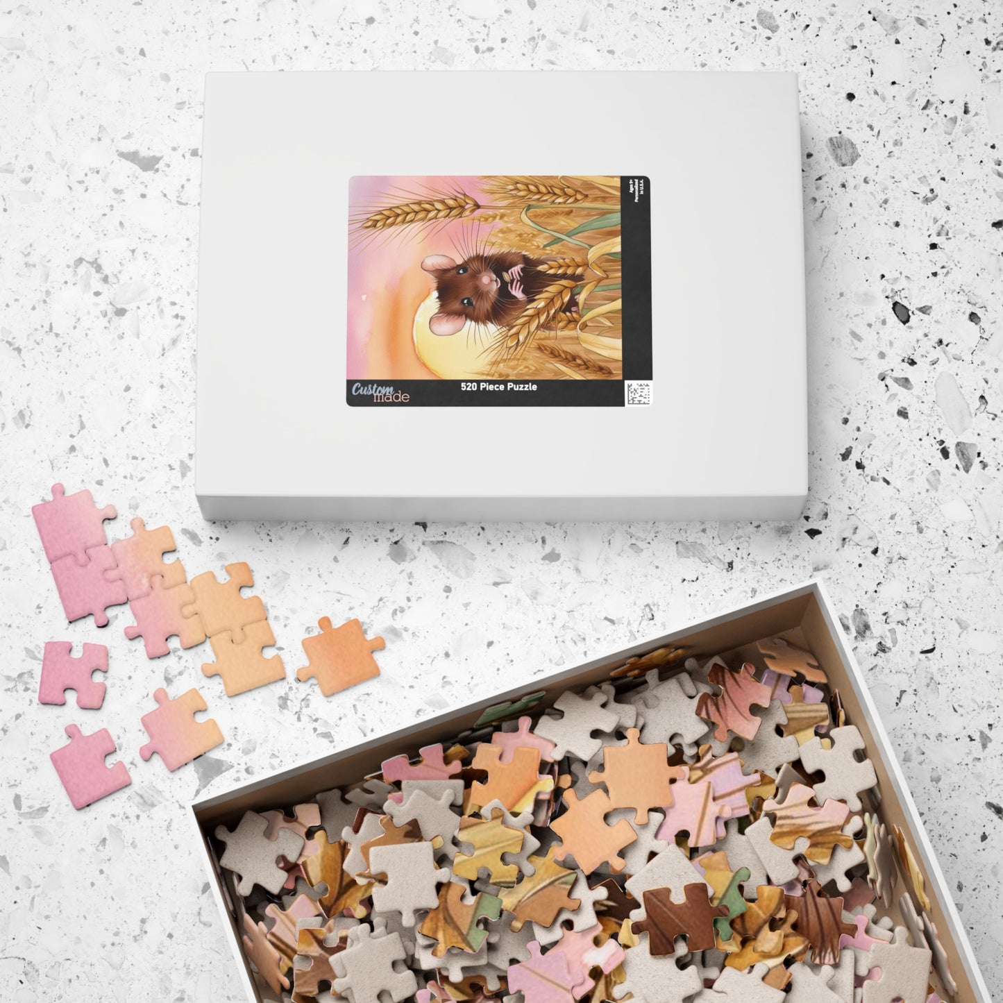 Animal Jigsaw Puzzle Gifted, Cute Mouse in Wheat Field Sunset Art, Animal Lover Brain Teaser Game Family Activity, Relaxing Hobby Enthusiast