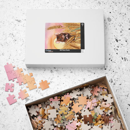 Animal Jigsaw Puzzle Gifted, Cute Mouse in Wheat Field Sunset Art, Animal Lover Brain Teaser Game Family Activity, Relaxing Hobby Enthusiast
