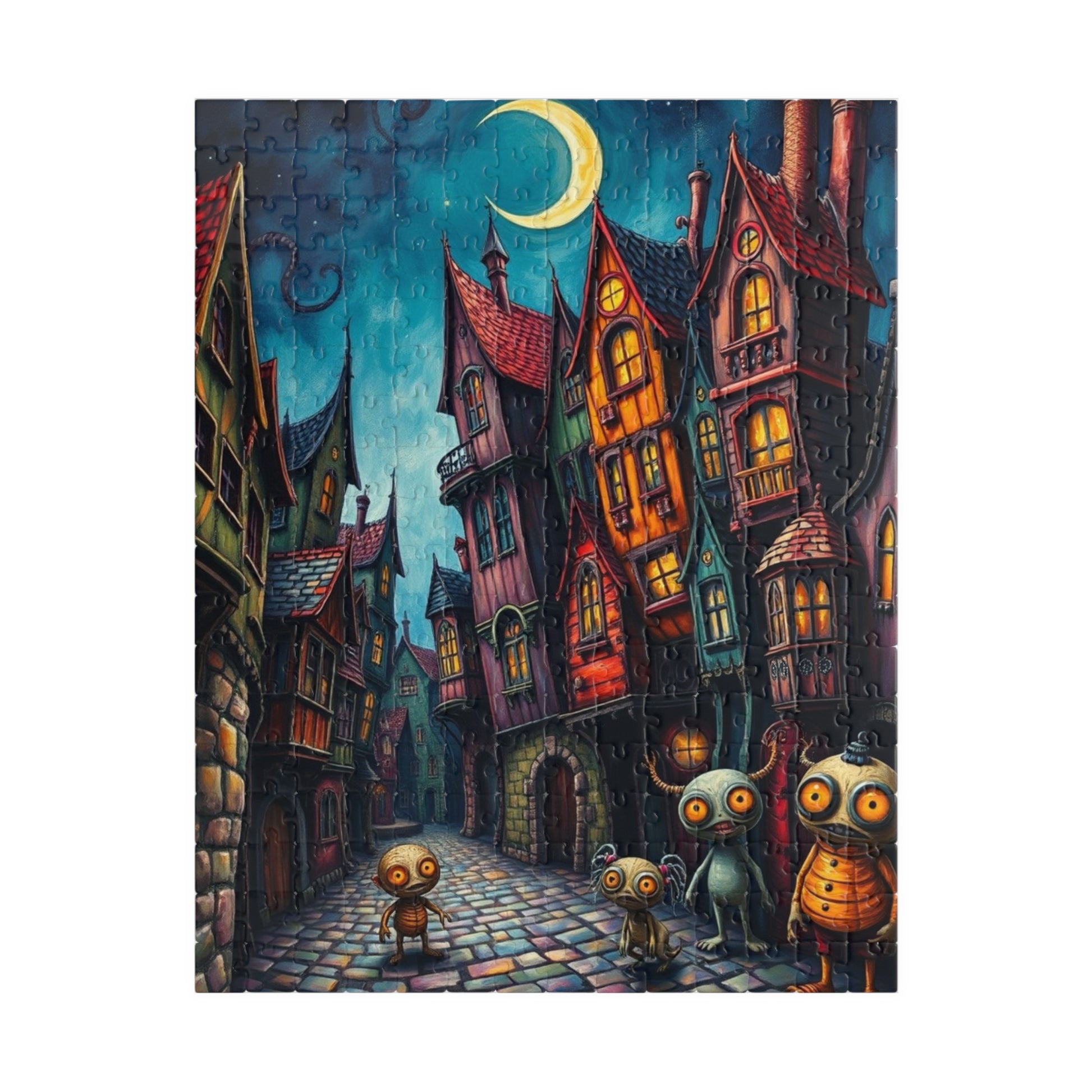 Whimsical Halloween Village Jigsaw Puzzle, 110-1014 Piece Dark Fantasy Art Nighttime Scene, Perfect for Family Game Night, Puzzle Lover Gift 252 pcs (Vertical) The Puzzle Chest