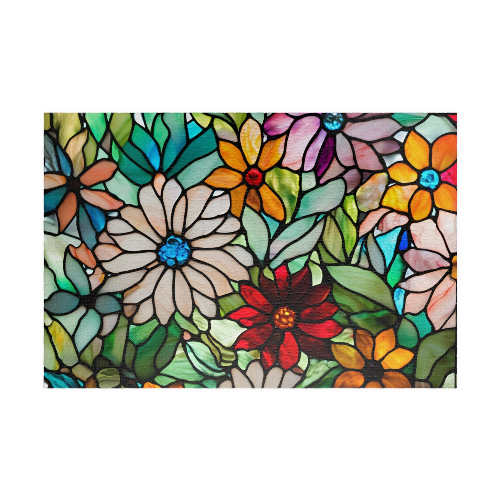 Floral Stained Glass Puzzle, Colorful Art Jigsaw Game for Adults, Puzzle Lover Gift for Friend, Family Game Night, Mindful Activity 1014 pcs (Horizontal) Puzzle The Puzzle Chest