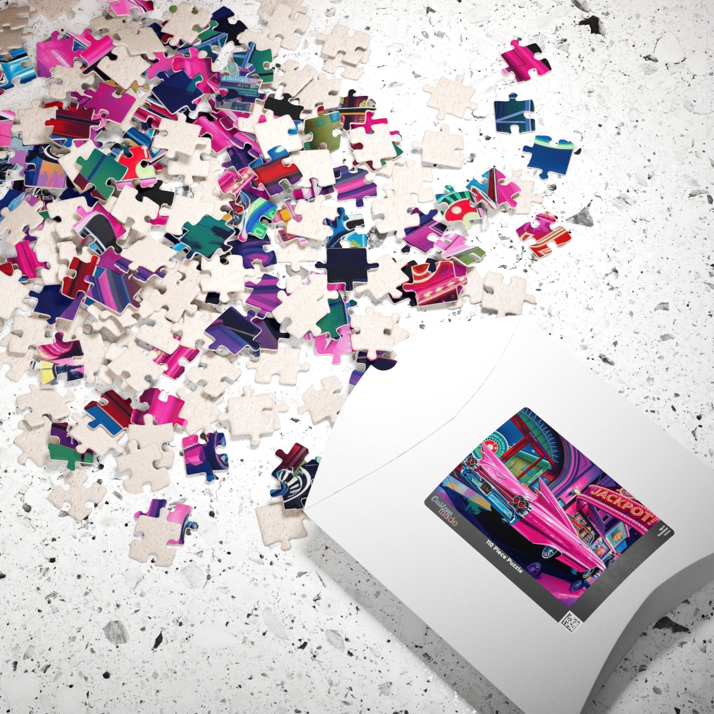 Vintage Car Puzzle - 1959 Pink Eldorado, Retro Casino and Classic Vehicle Scene Puzzle The Puzzle Chest