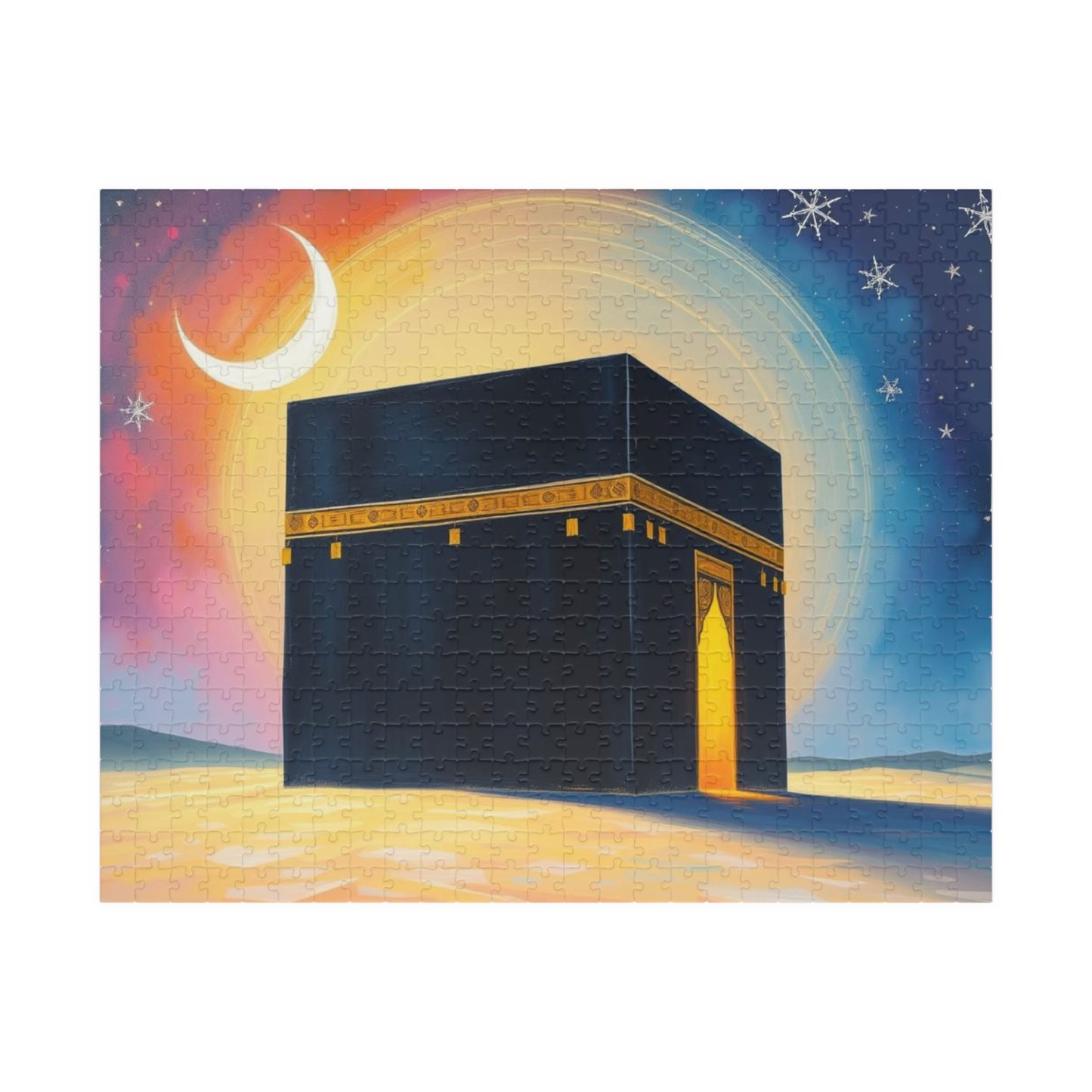 Serene Kaaba Jigsaw Puzzle Vibrant Desert Scene, Mindfulness Activity, Islamic Art Puzzle Home Entertainment, Family Fun, Gift for Him/Her