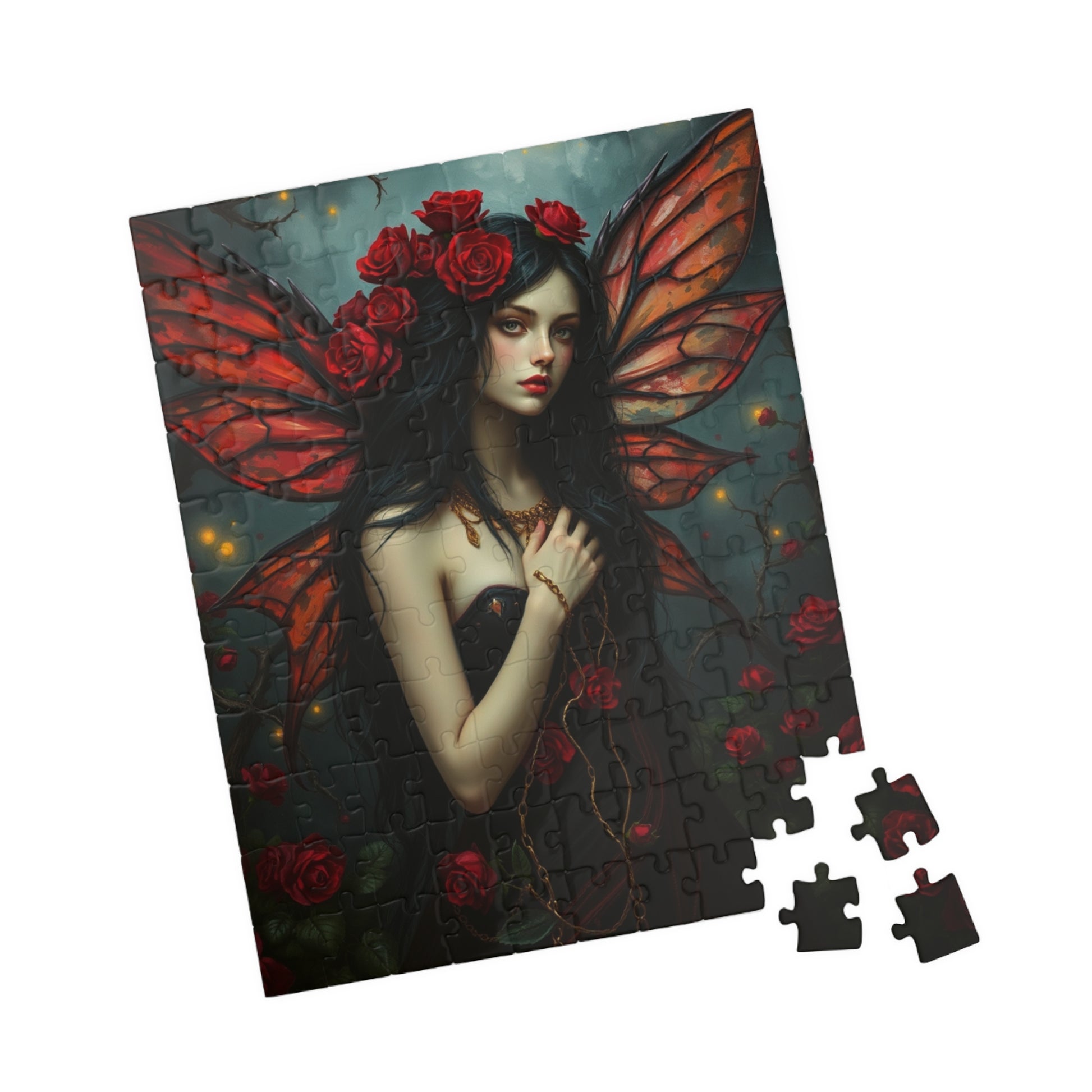 Midnight Rose Fairy Jigsaw Puzzle, Enchanting Mythical Creature, Gothic Art Gift for Fantasy Lover, Home Entertainment, Mindfulness Activity The Puzzle Chest