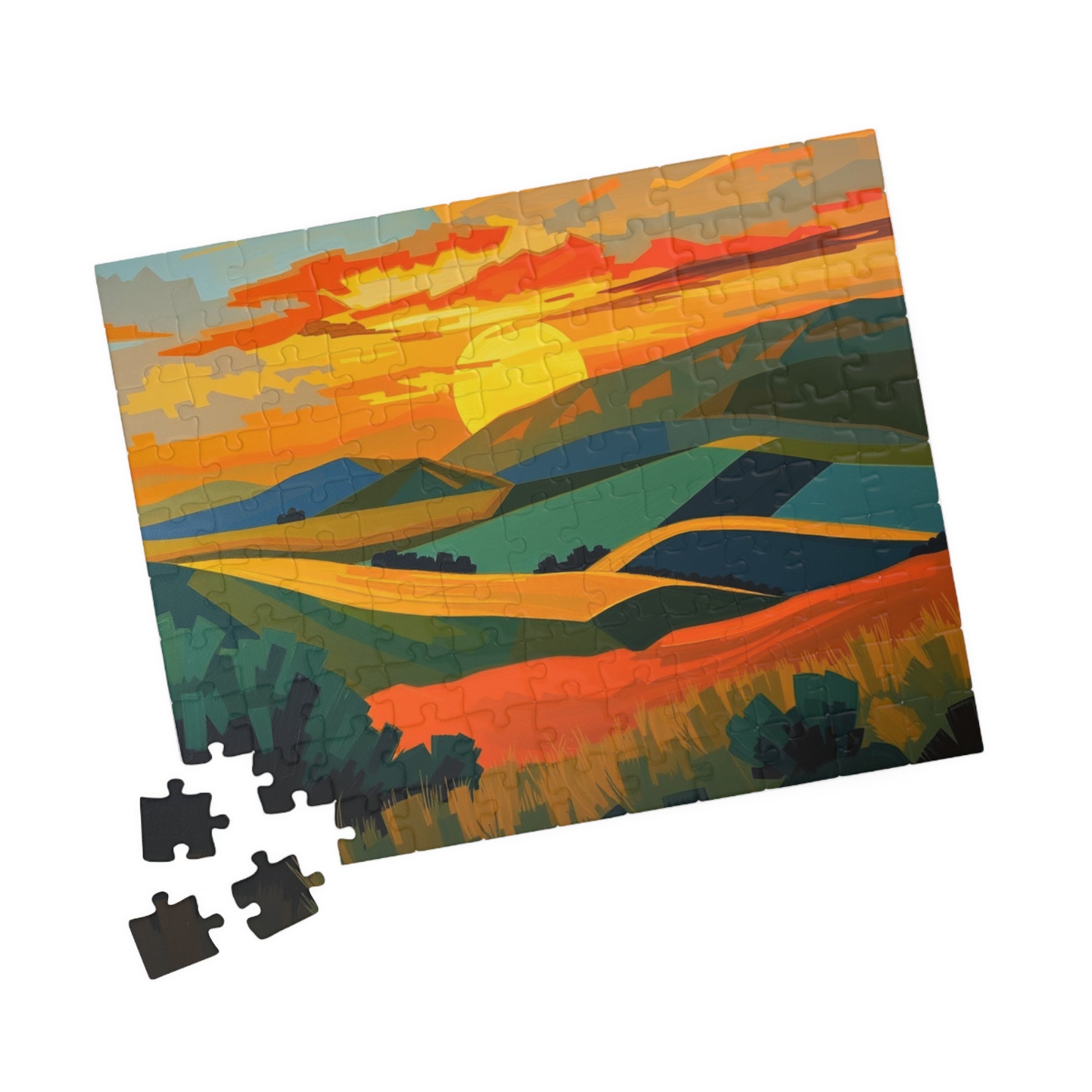 Sunset Landscape Puzzle, Abstract Jigsaw Game, Colorful Nature Art Puzzle for Adult Puzzle The Puzzle Chest