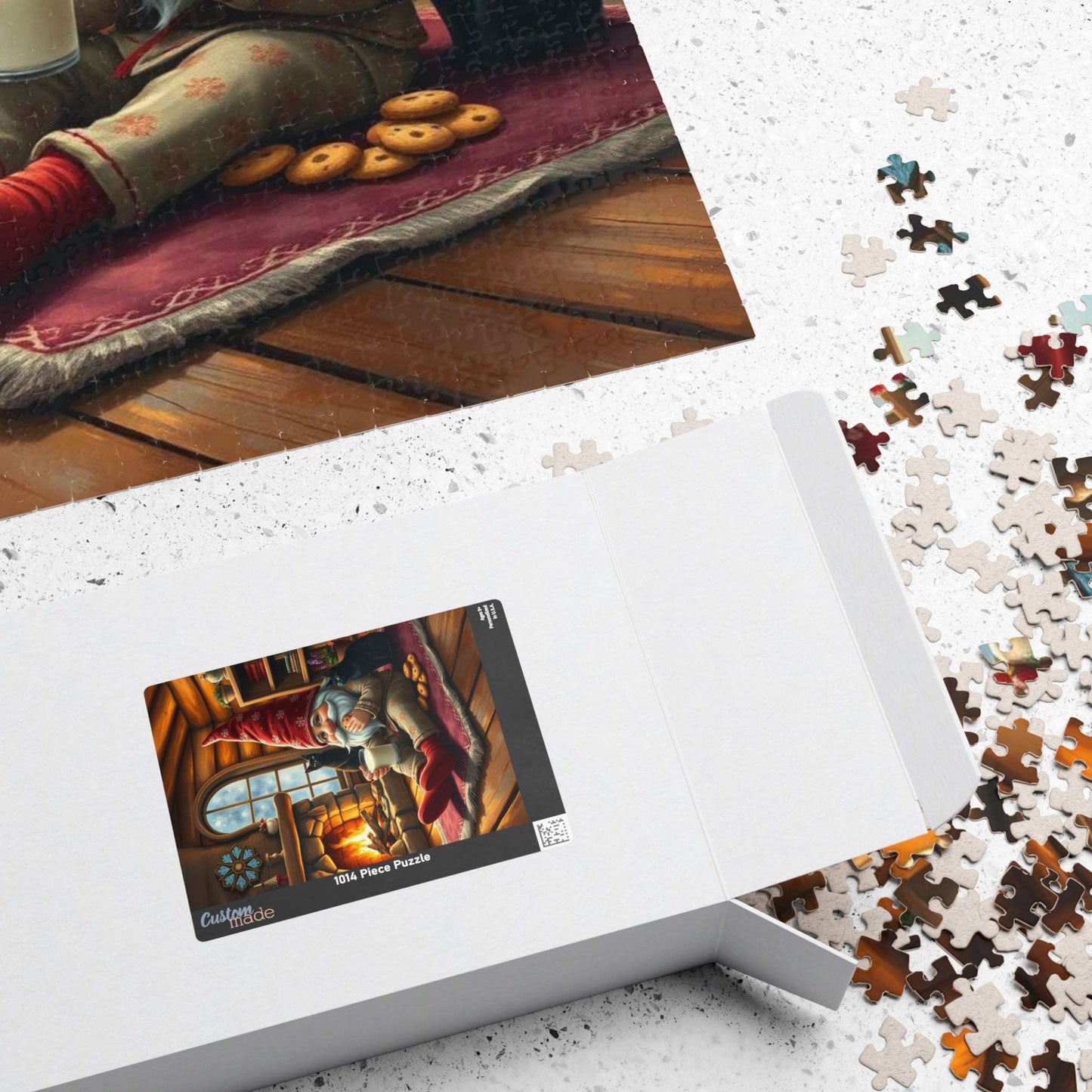 Cozy Gnome in Pajamas with Cats – Cottage Hearth Milk and Cookies Bedtime Jigsaw Puzzle Puzzle The Puzzle Chest
