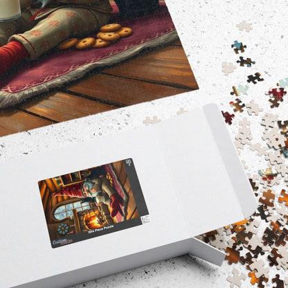 Cozy Gnome in Pajamas with Cats – Cottage Hearth Milk and Cookies Bedtime Jigsaw Puzzle Puzzle The Puzzle Chest
