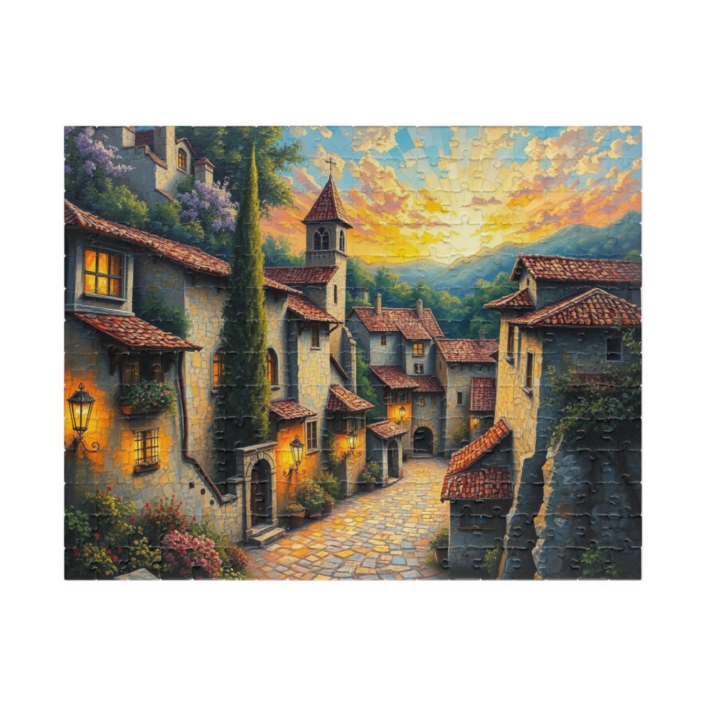 Charming Old-World Village Puzzle, Quaint European Medieval Town Jigsaw Game Mosaic Design, Family Game Night Bonding Activity, Mindful Gift 252 pcs (Horizontal) The Puzzle Chest