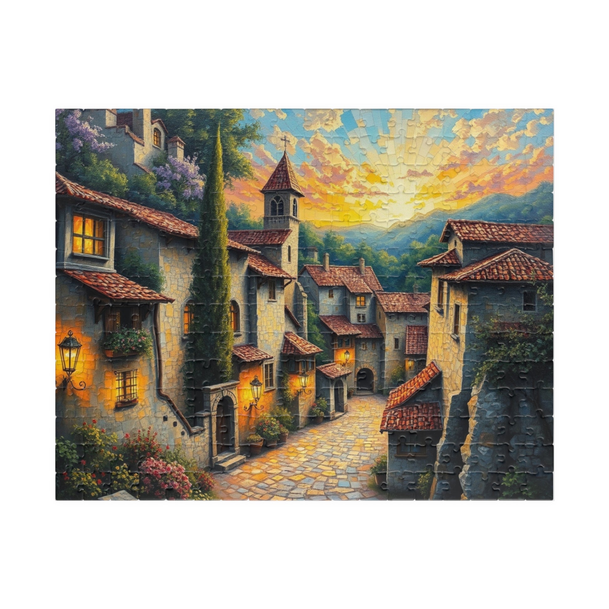 Charming Old-World Village Puzzle, Quaint European Medieval Town Jigsaw Game Mosaic Design, Family Game Night Bonding Activity, Mindful Gift 252 pcs (Horizontal) The Puzzle Chest