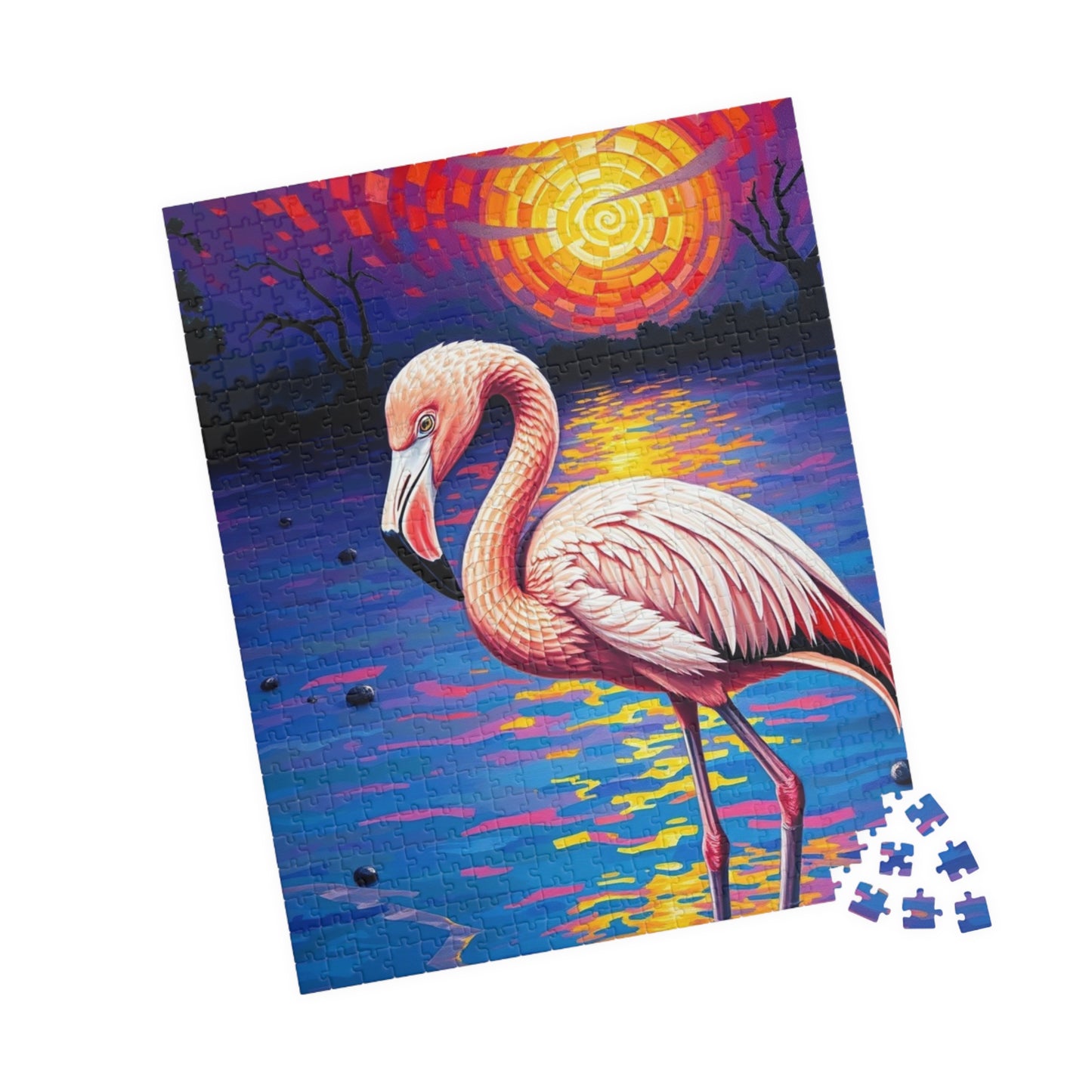 Flamingo Sunset Mosaic Jigsaw Puzzle, 110-1014 Piece, Fun Family Activity, Creative Hobby, Educational Game, Gift for Bird Lovers Puzzle The Puzzle Chest