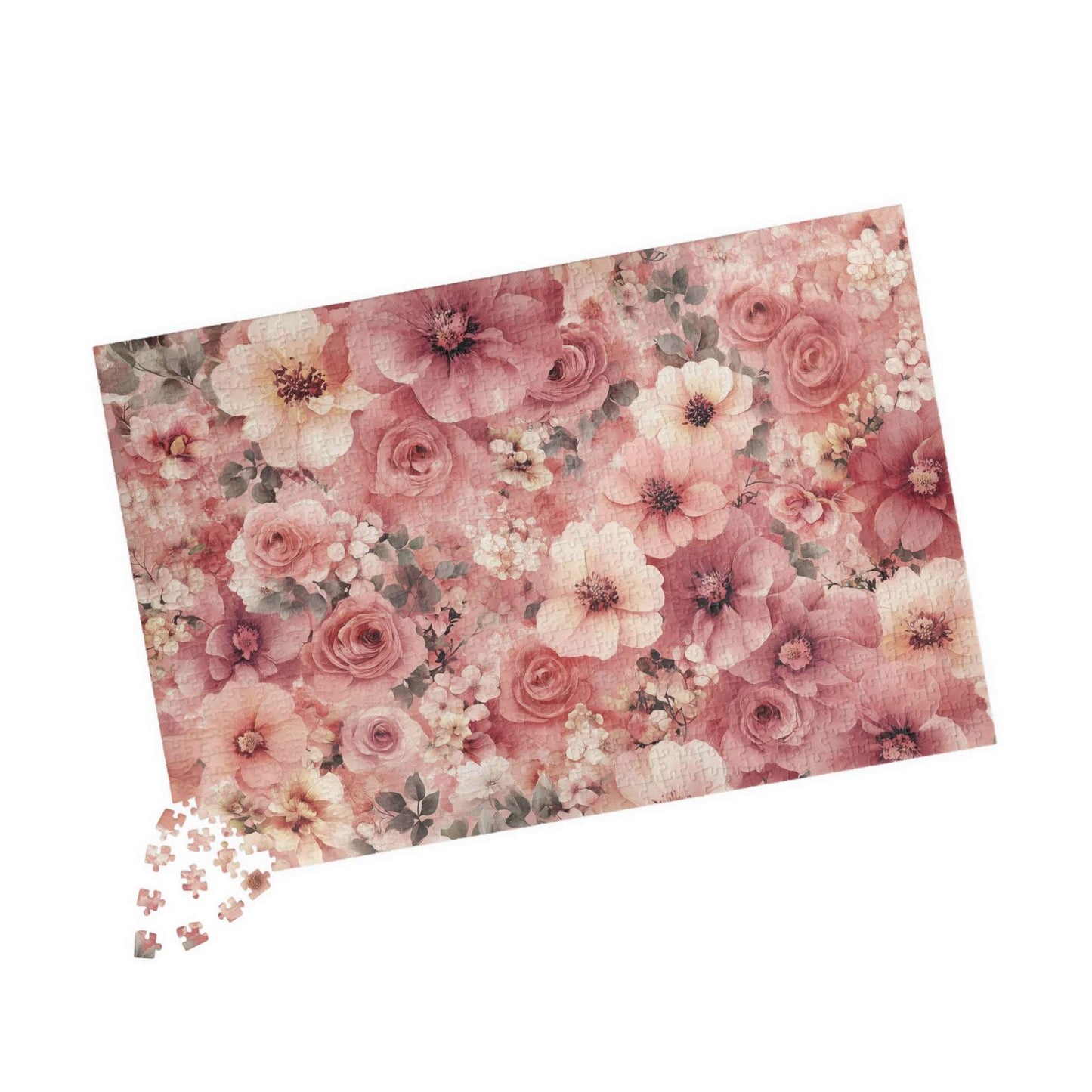 Floral Vintage Rose Jigsaw Puzzle — Pink Flower Garden