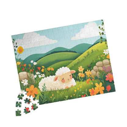 Sleeping Lamb Meadow Puzzle | Cute Sheep Jigsaw Puzzle, Spring Floral Scene 252 pcs (Horizontal) Puzzle The Puzzle Chest