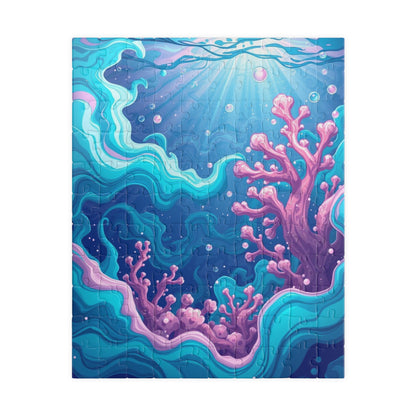 Abstract Underwater Scene Puzzle - Teal Aqua Pink Waves Coral Bubbles Light Beams Jigsaw Game 110 pcs (Vertical) Puzzle The Puzzle Chest