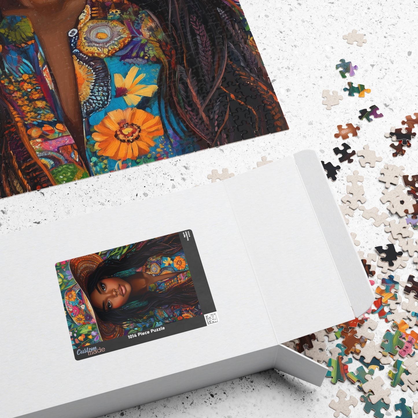 Boho Floral Portrait Puzzle 110-1014 Piece | African American Sunhat Woman Jigsaw